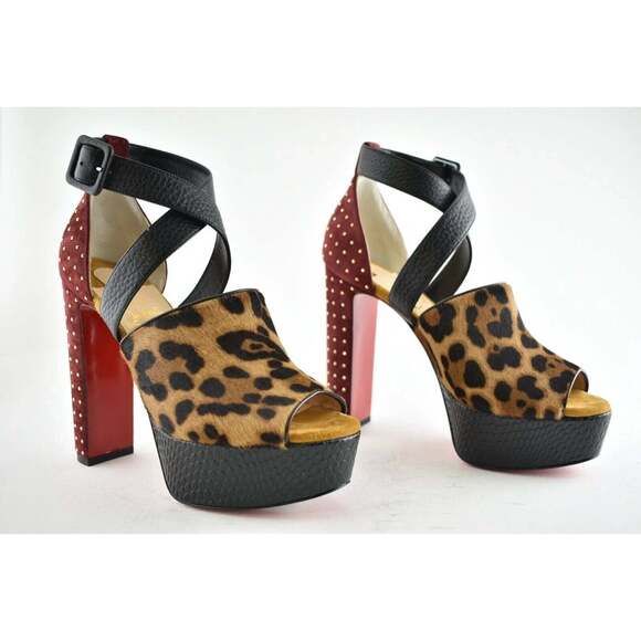 Christian Louboutin Bingirl Plume 130 Black Leopard Platform Sandal Heel Pump 36 - Picture 4 of 12